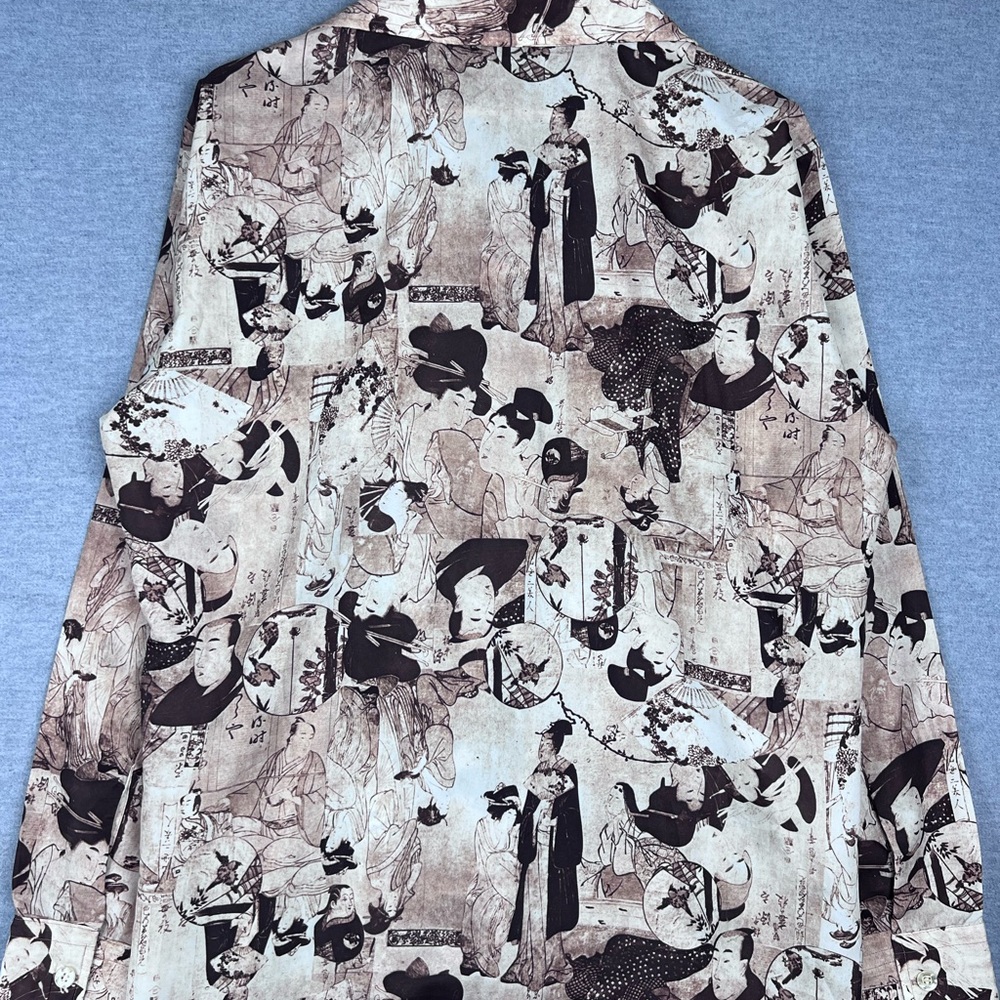 VTG 1970's Pierre La Grande Poly Asian Character LONG SLEEVE SHIRT L‎ - Picture 5 of 7